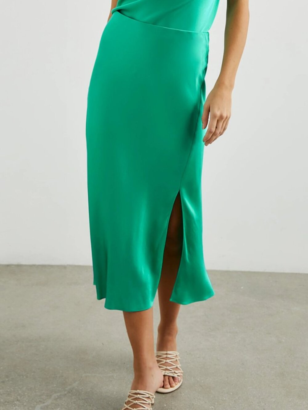 NWT Rails Maya Skirt Jade Green Satin Midi Slip Skirt L